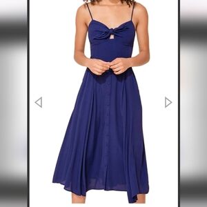 Yumi Kim Pretty Woman Midi Dress front bow sleeveless Navy Size Small